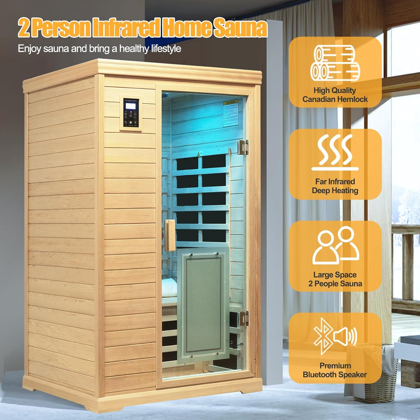 2-Person Canadian Hemlock Infrared Sauna